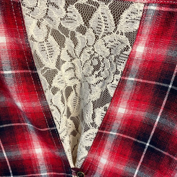 Hint of Mint Red Plaid Button Down Shirt Light Flannel & Lace - Picture 8 of 12